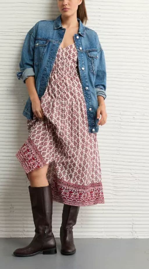 American Eagle Red and White Flowy Dress - Image 1
