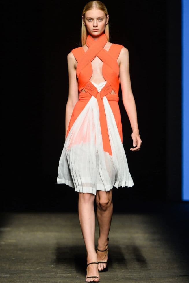 Dion Lee Orange And White Pleated Midi Dress Ss 2014 - Image 3