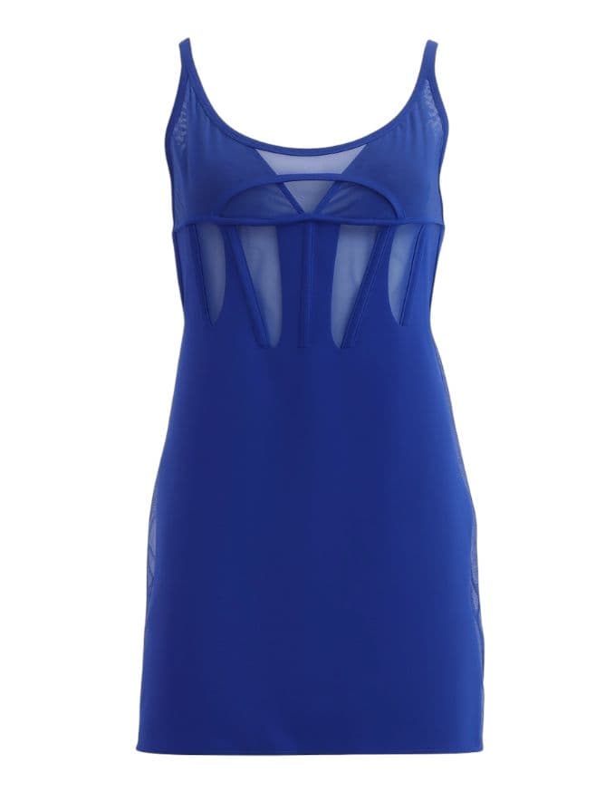 Mugler Sheer Panel Mini Dress Royal Blue - Image 3