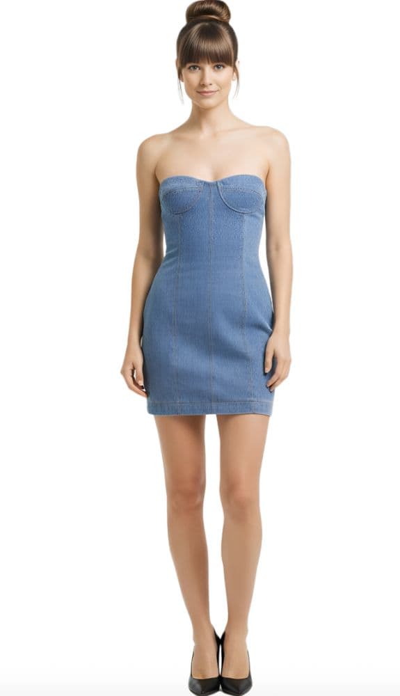 Laquan Smith Strapless Denim Mini Dress - Image 1
