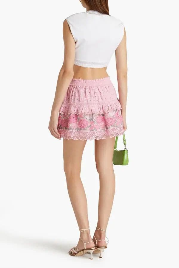 LoveShackFancy  shawna tiered embroidered broderie anglaise cotton mini skirt - Image 3
