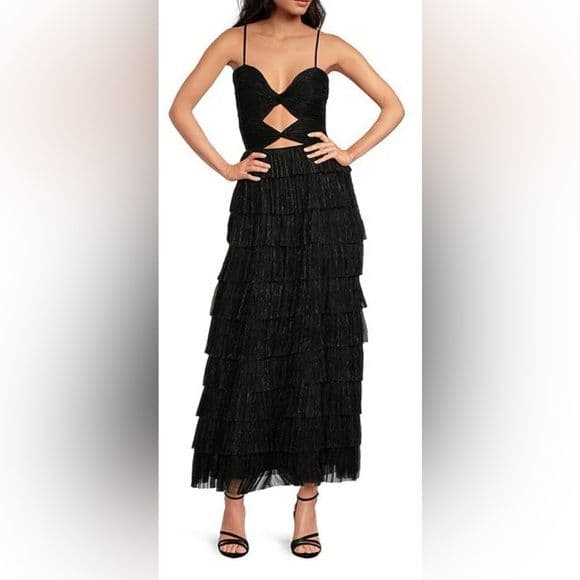 Gianni Bini Grace Metallic Plisse Cut Out Dress - Image 1