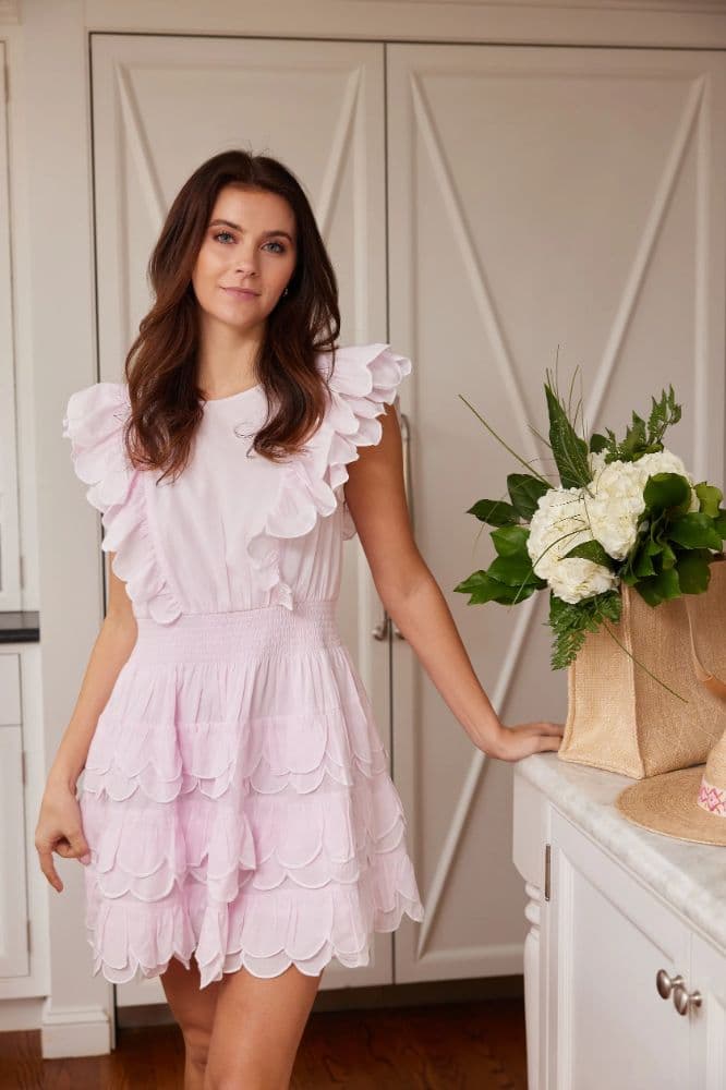 Sail to Sable Blush Ruffle Front Scalloped Hem Mini Dress - Image 1