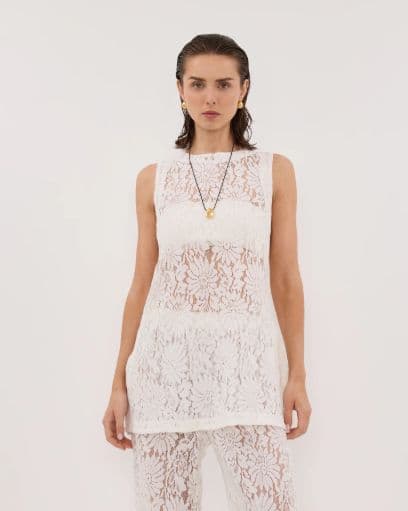 Dissh Wilma White Sleeveless Lace Tunic - Image 1