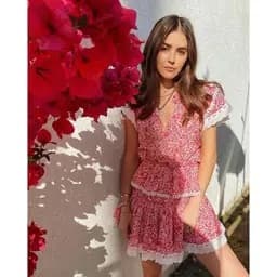 MISA Los Angeles Pink Floral Tiered Mini Dress - Size Small - Image 1
