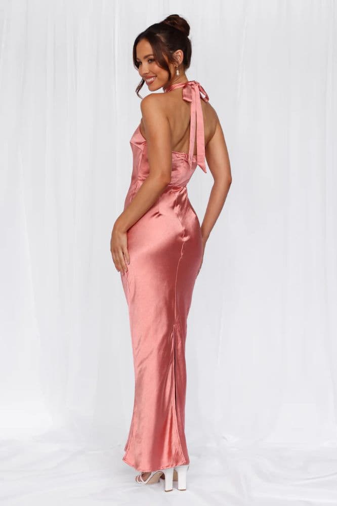 HELLO MOLLY The Cleo Halter Satin Maxi Dress Rose - Image 3