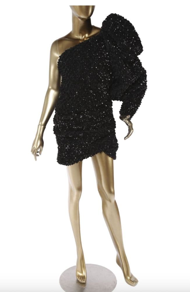 Saint Laurent One Sleeve Textured Sequin Dress - Image 3