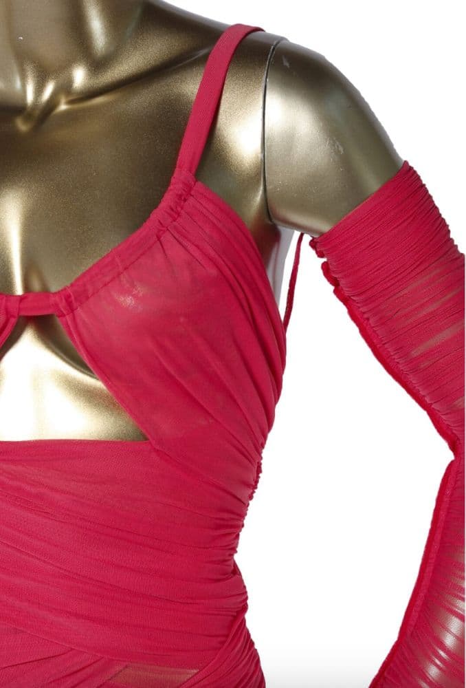 Dolce & Gabbana V-neck Long Sheer Cutout Dress Orange - Image 2