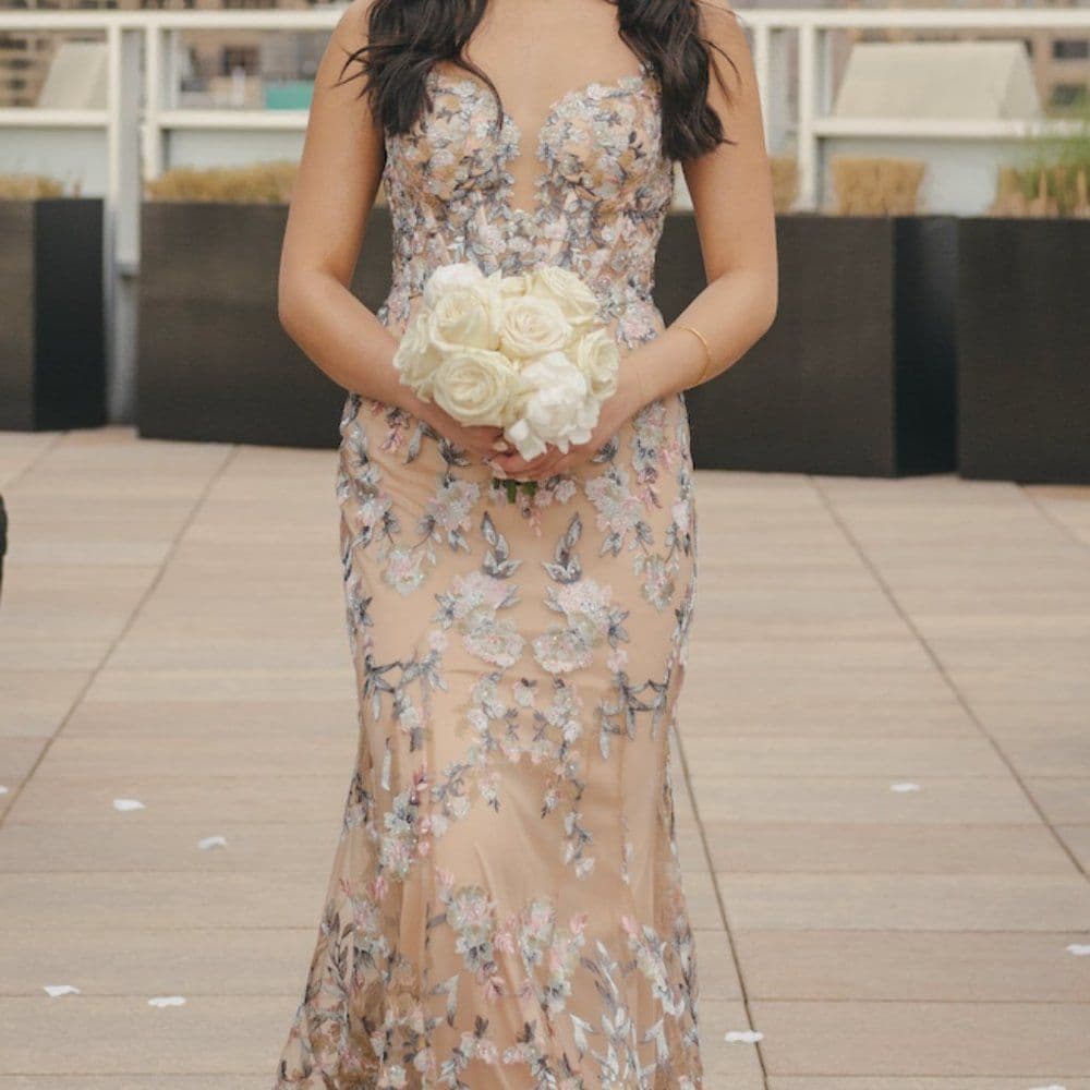 Mac Duggal - Floral Embroidered Chiffon Trumpet Gown - Image 1