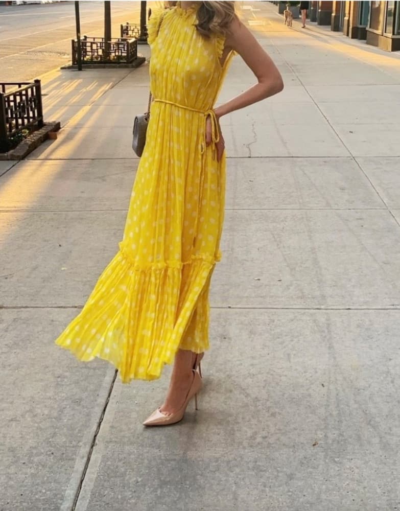 Zimmermann Brightside Yellow Polka Dot Silk Midi Dress - Image 1