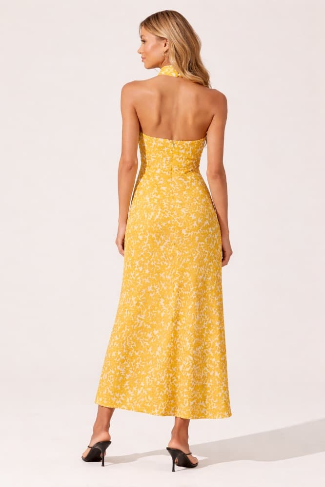 Yellow Floral Halter Neck Midi Dress - Image 2