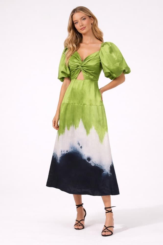 Aje Green Puff Sleeve Ombre Midi Dress - Wedding Guest - Image 1