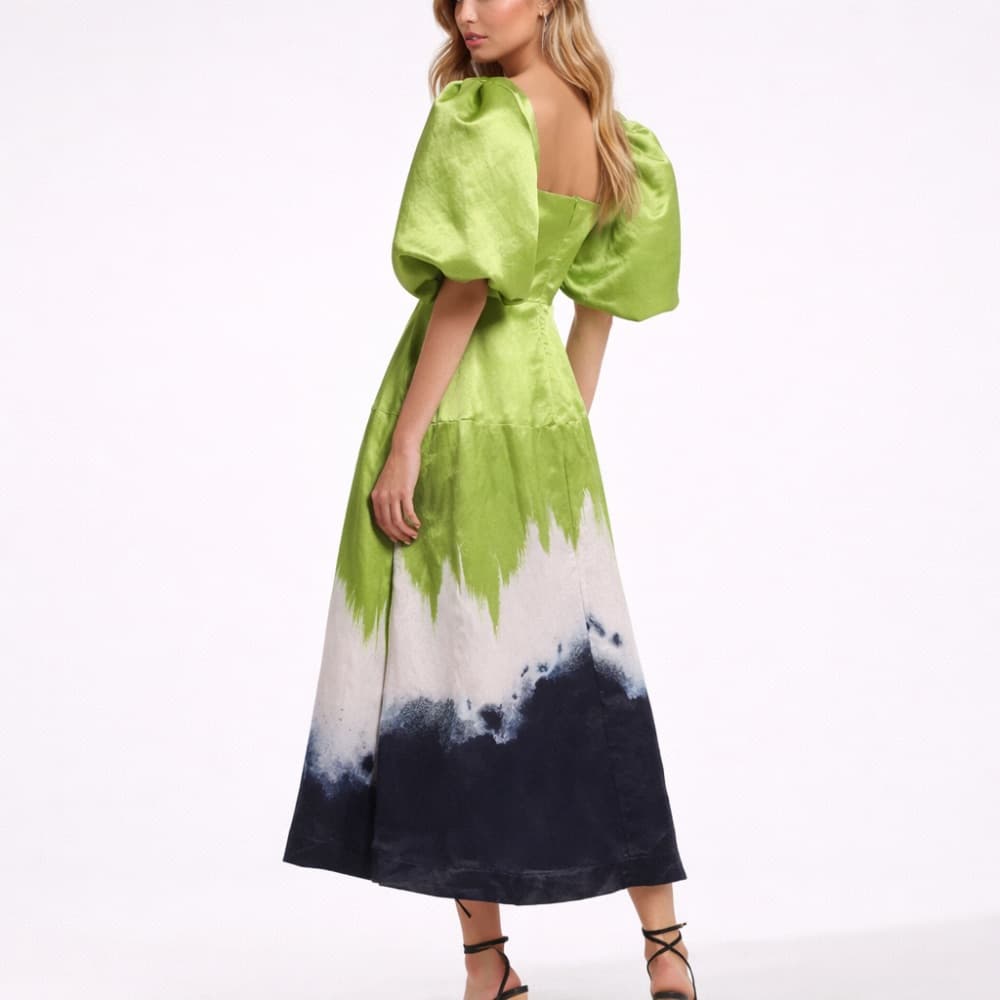 Aje Green Puff Sleeve Ombre Midi Dress - Wedding Guest - Image 2