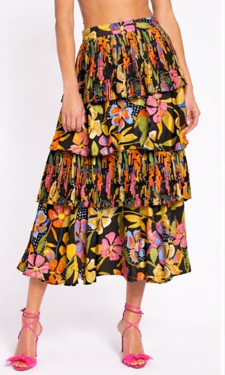 Unique Retro Tiered Floral Midi Skirt – Date night, Vacation, Girls Night, Party Ready - Image 1