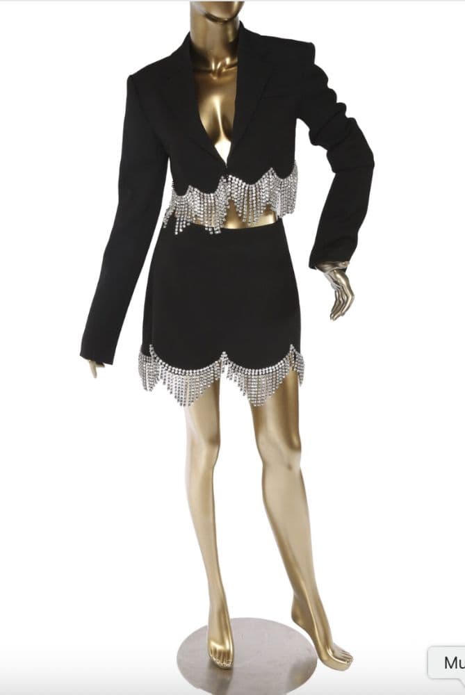 Area Crystal-embellished Cropped Blazer & Skirt Set - Image 3