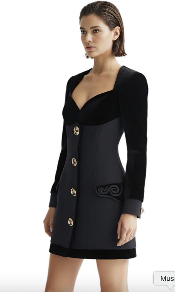 Vintage Gianni Versace Velvet Bodice Dress With Detailed Buttons - Image 4