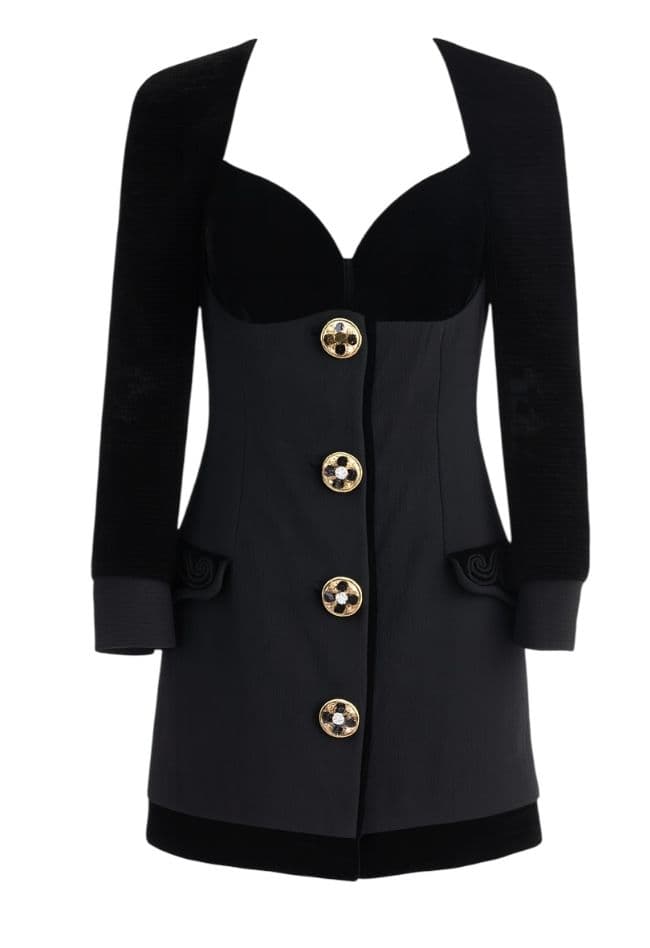 Vintage Gianni Versace Velvet Bodice Dress With Detailed Buttons - Image 3