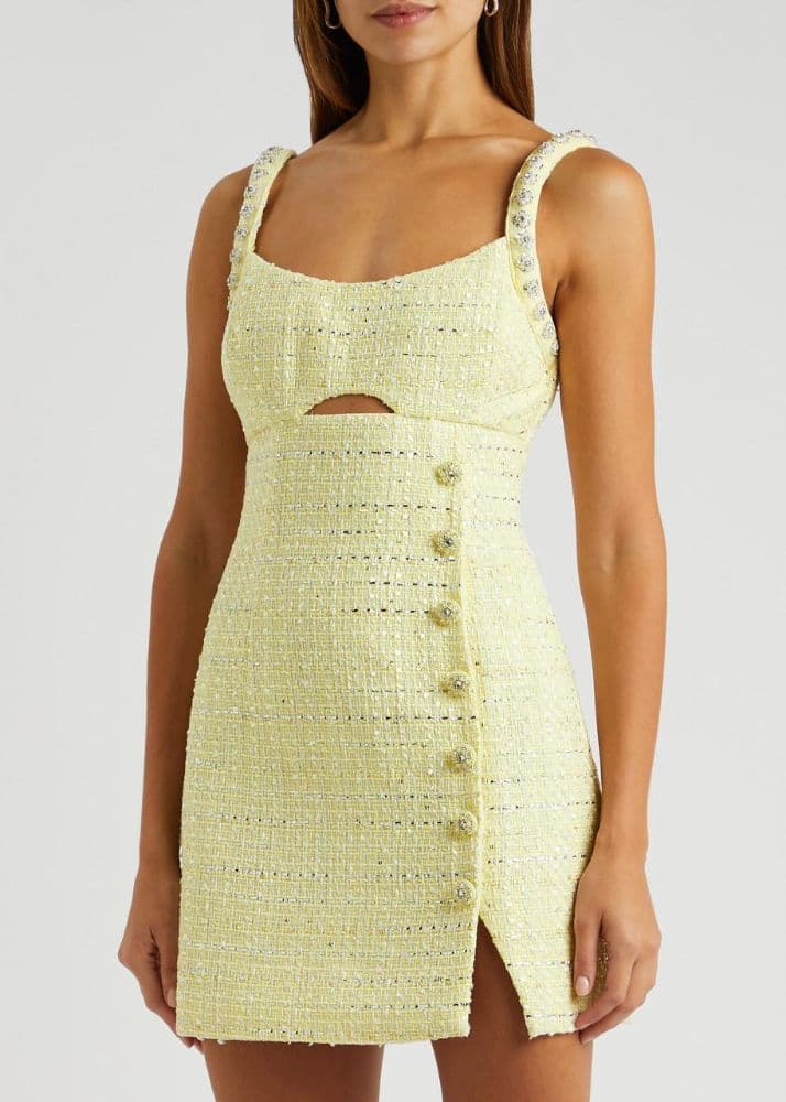 Self Portrait Yellow Boucle Diamante Mini Dress - Image 1