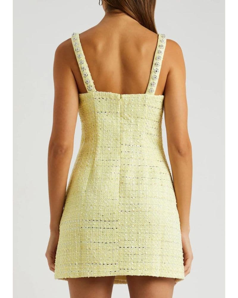 Self Portrait Yellow Boucle Diamante Mini Dress - Image 2
