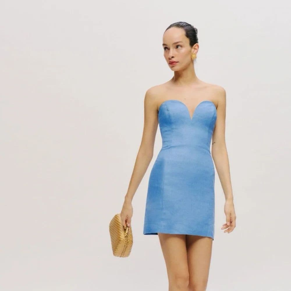 Reformation Lanie Linen Dress in Parisian Blue - Image 1