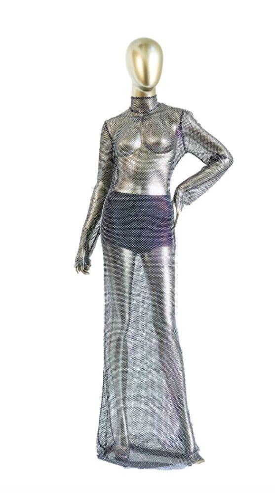 David Koma Long Crystal Mesh Dress - Image 1