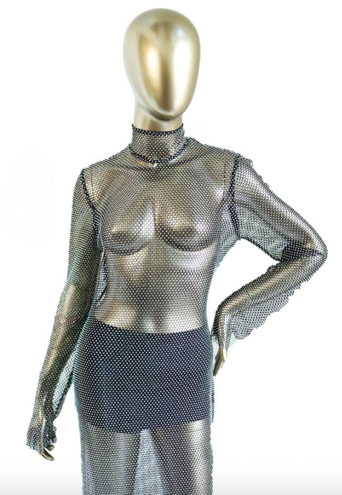 David Koma Long Crystal Mesh Dress - Image 3