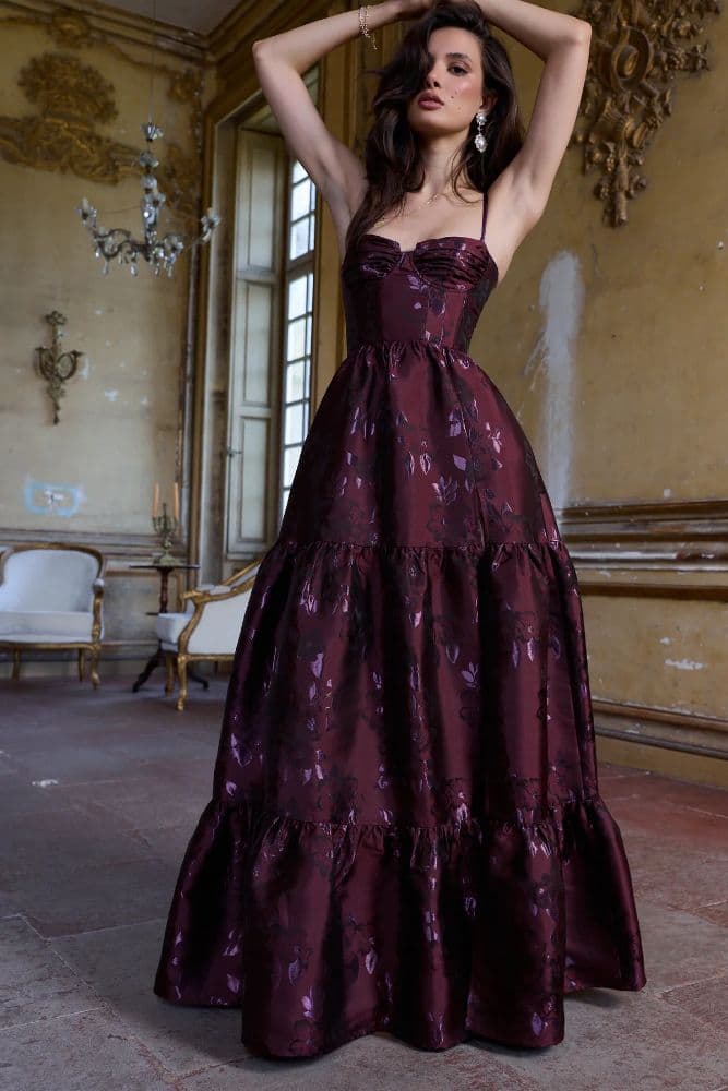 The Lucetta Dress in Plum Baroque Floral - Image 3