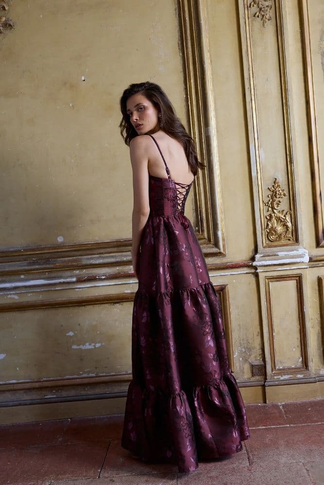 The Lucetta Dress in Plum Baroque Floral - Image 4