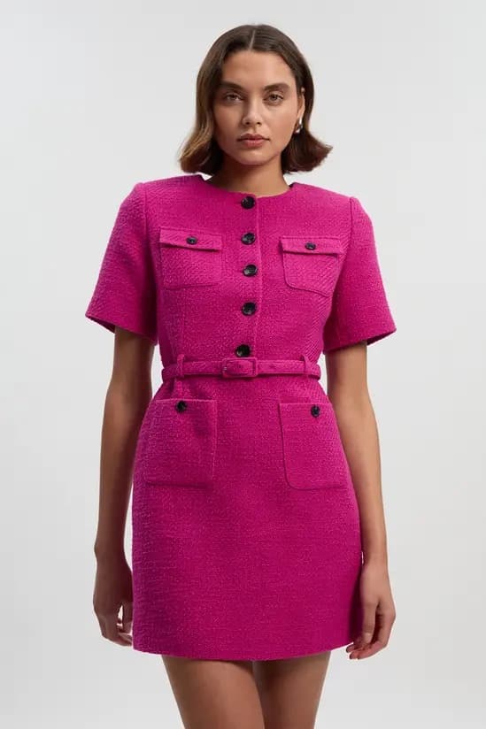 Karen Millen Textured Tweed Belted Tailored Mini Dress - Image 1
