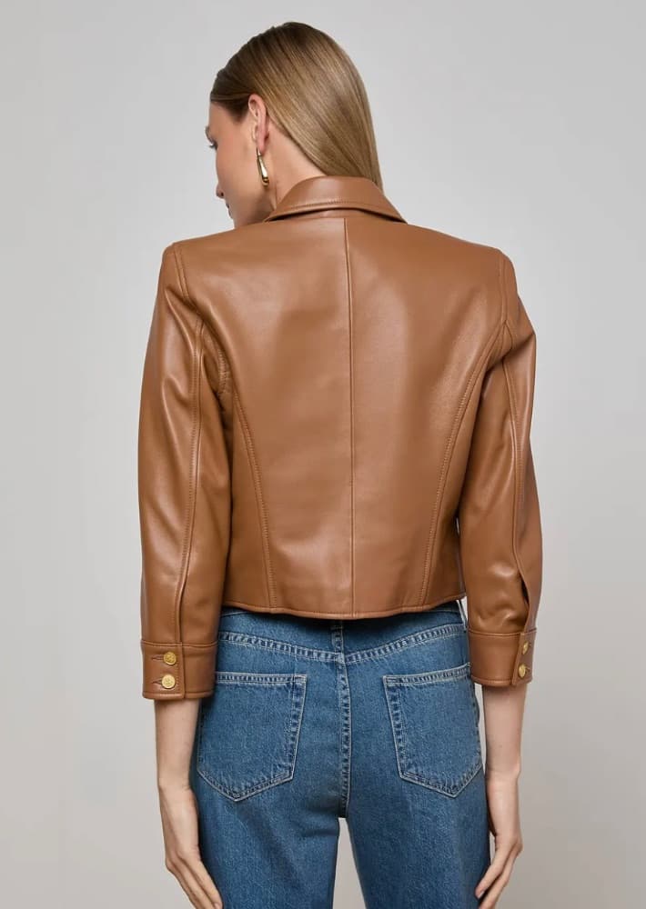L'Agence Kumi Cropped Leather Jacket - Image 2