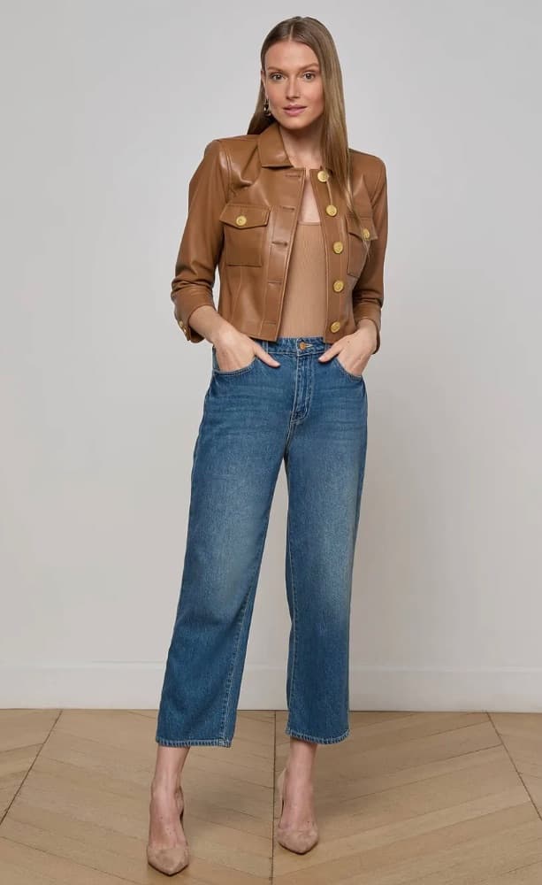 L'Agence Kumi Cropped Leather Jacket - Image 3