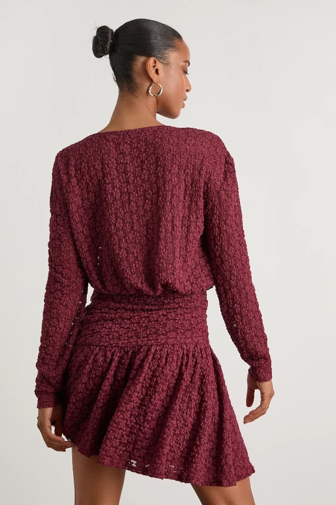 Lulus Textured Knit Ruched Long Sleeve Mini Dress - Image 3