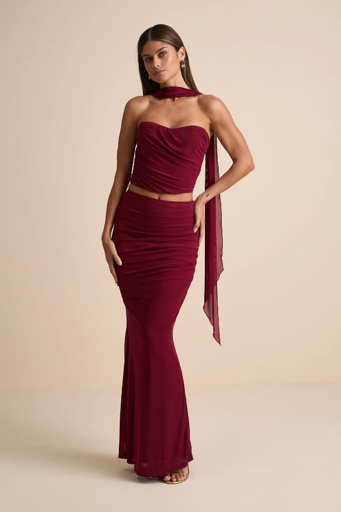 Lulus Elvena Wine Red Strapless Two-Piece Maxi Dress - Image 4