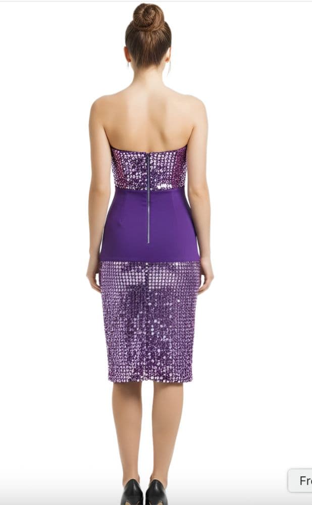 David Koma Purple Sequin Midi Dress - Image 5
