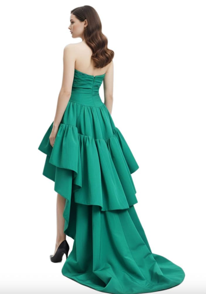 Oscar De La Renta High Low Strapless Ruffled Gown With Corset Inside - Image 4