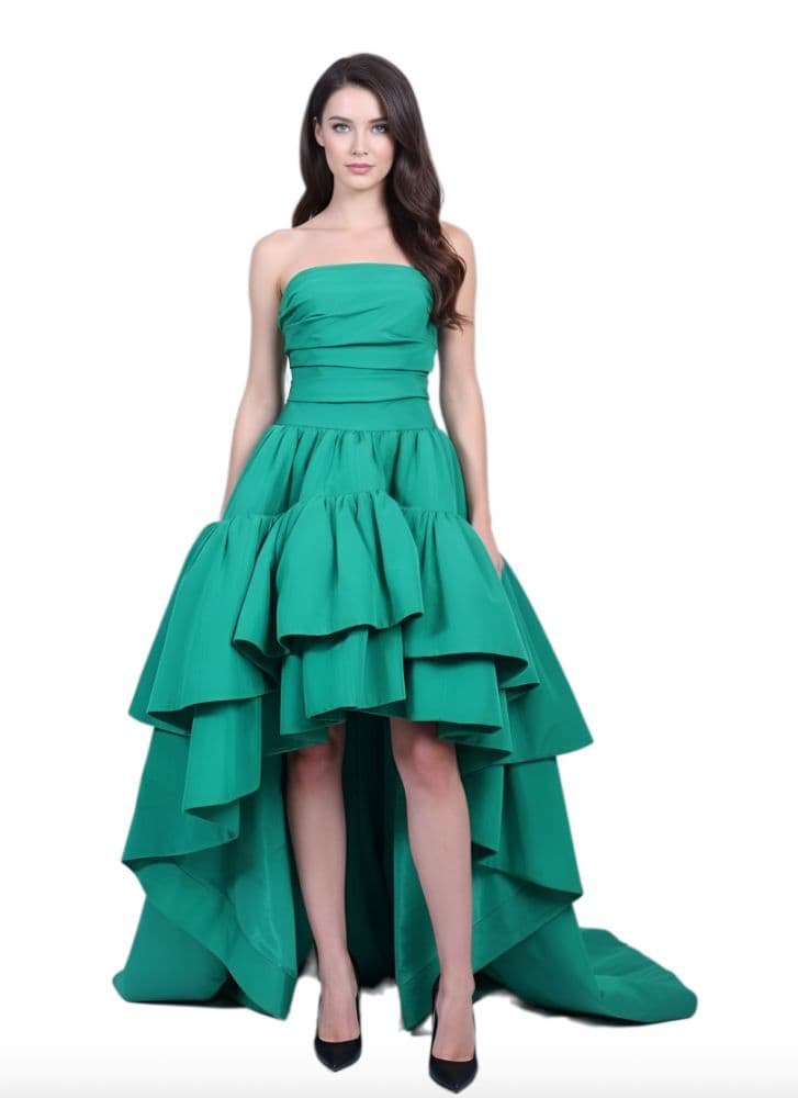 Oscar De La Renta High Low Strapless Ruffled Gown With Corset Inside - Image 3