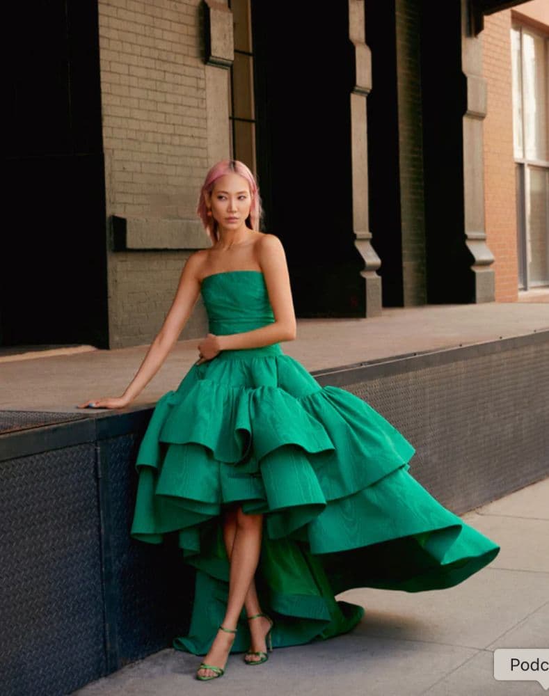 Oscar De La Renta High Low Strapless Ruffled Gown With Corset Inside - Image 2