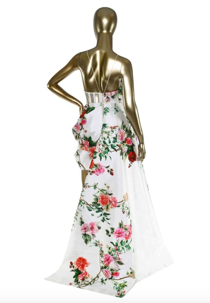 Alex Perry Corseted Floral Mini Dress With Train - Image 2