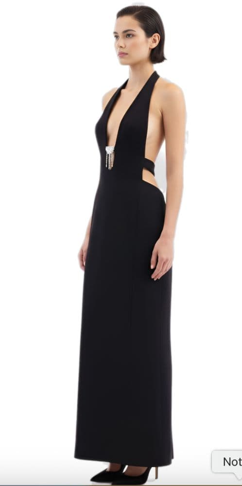 Saint Laurent Black Crystal-embellished Halterneck Dress - Image 2