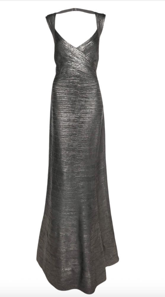 Herve Leger Silver Metallic Gown - Image 2
