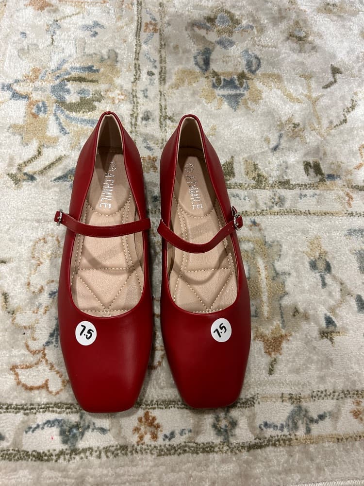 Athmile Red Mary Jane Flats - Image 1