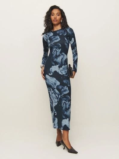 Reformation Tommie Knit Dress in Blue Floral - Image 1