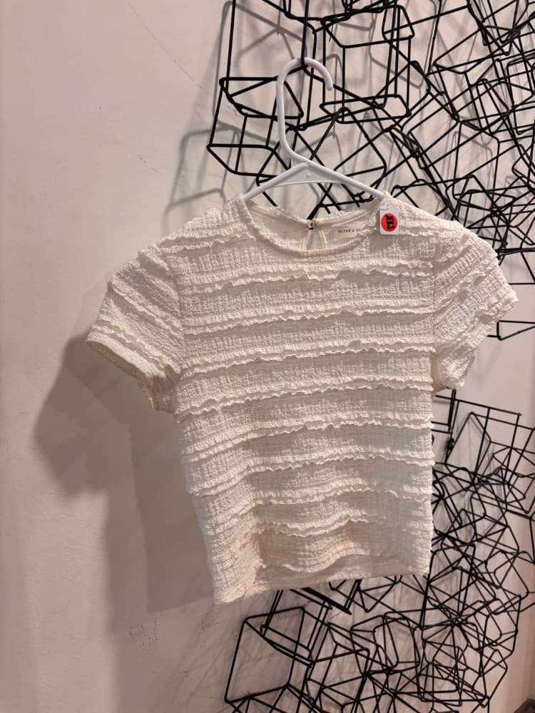 Layered Ruffled Altar'd State White Crepe Top - Image 1