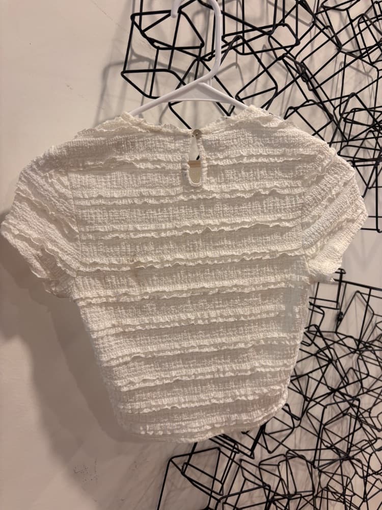 Layered Ruffled Altar'd State White Crepe Top - Image 2