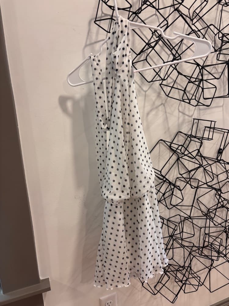 Black and White Polka Dot Backless Halter Dress - Image 1