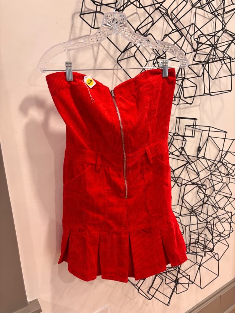 New With Tags Velvet Pleated Strapless Mini Dress with zipper detail. - Image 1