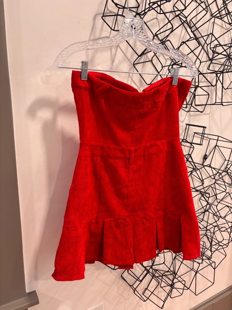 New With Tags Velvet Pleated Strapless Mini Dress with zipper detail. - Image 2