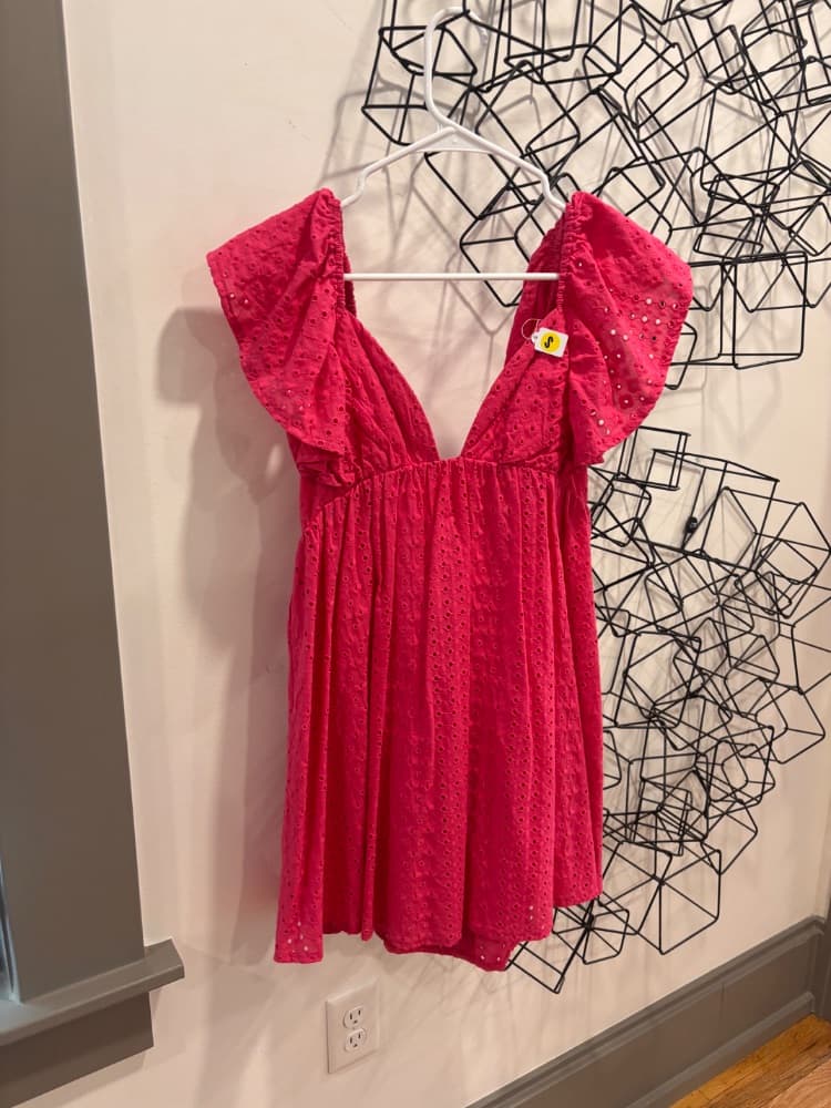 Dark Pink flowered dress with bow detailing. - Image 1