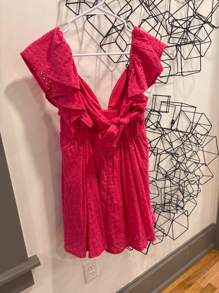 Dark Pink flowered dress with bow detailing. - Image 2
