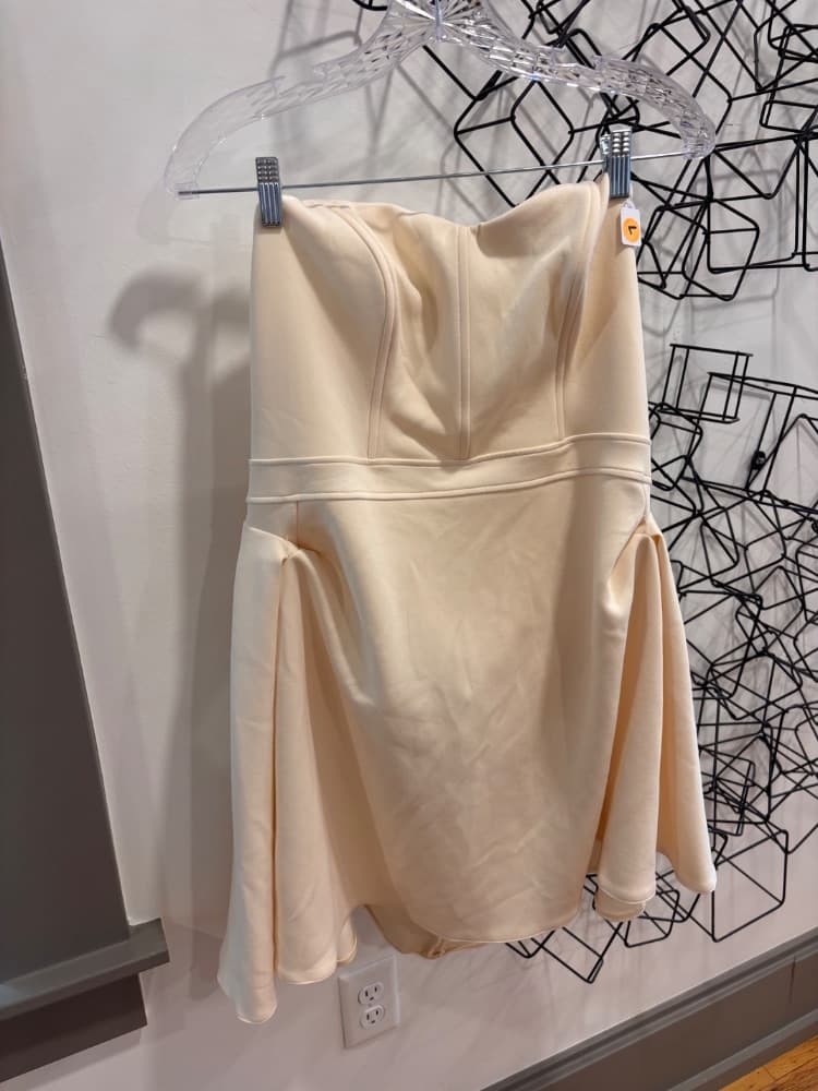 Cream Strapless Pleated Strapless Mini Dress - Image 1